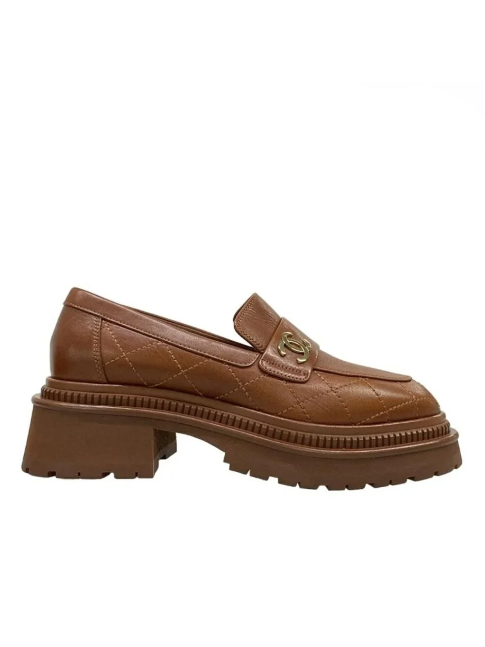Chanel Loafers 36 C Quilted Brown Gold CC Logo